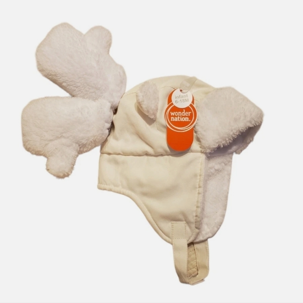 Wonder Nation White Fleece Lined Trapper Hat Mittens New w Tags 6-18 Months